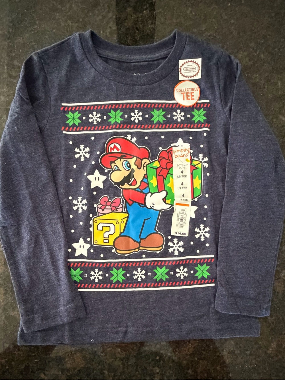 jumping beans Navy Super Mario Long-Sleeve Tee with Holiday Graphic